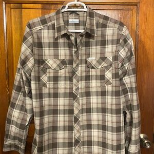 Columbia Men's Plaid Shirt - Brown and Cream